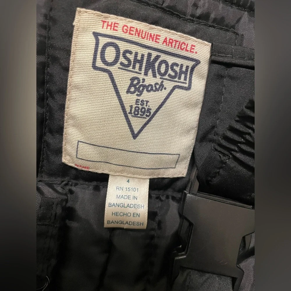 OshKosh B’gosh Kids Black Snow Bib Overalls Winter Pants Insulated 4 Unisex New